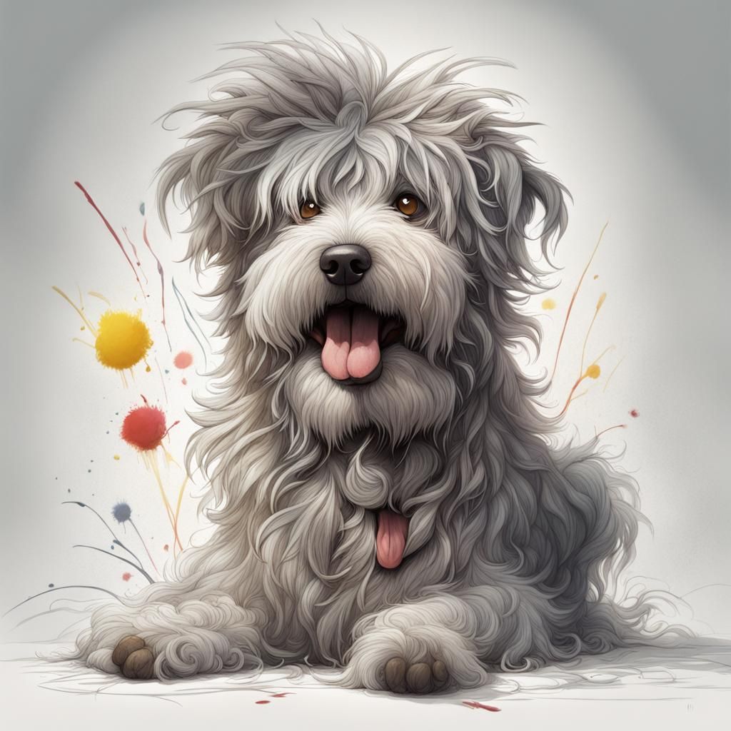 Happy Shaggy Dog Graphite Drawing for Children