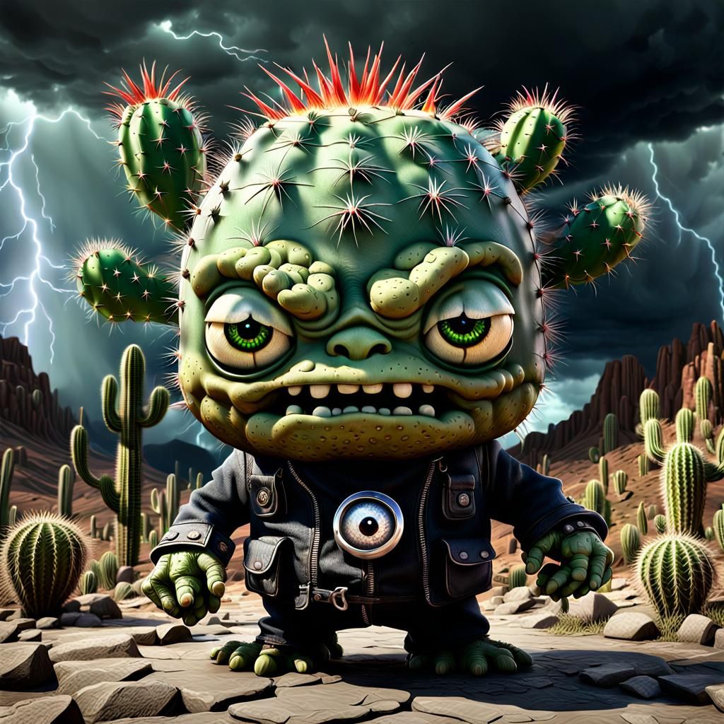 Punk Rock Cactus Ogre in Dark Fantasy Style