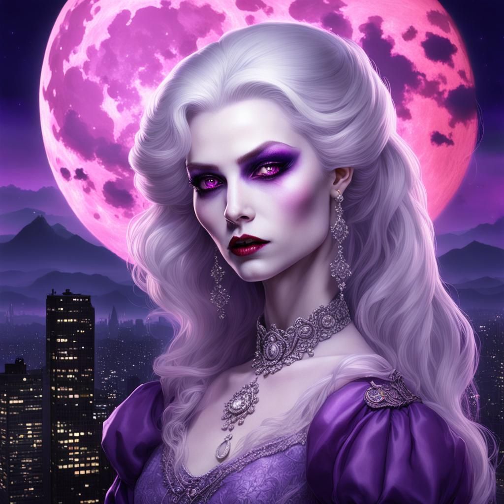 Vampire in Violet Dress with Pink Eyeshadow