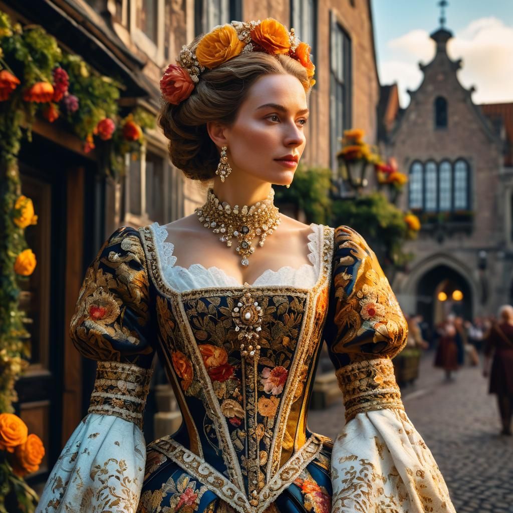 Baroque Royal Portrait in Summer Street Scene