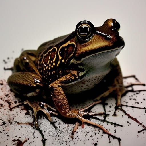 Surreal Frog Girl Painting in Dark Grunge Style