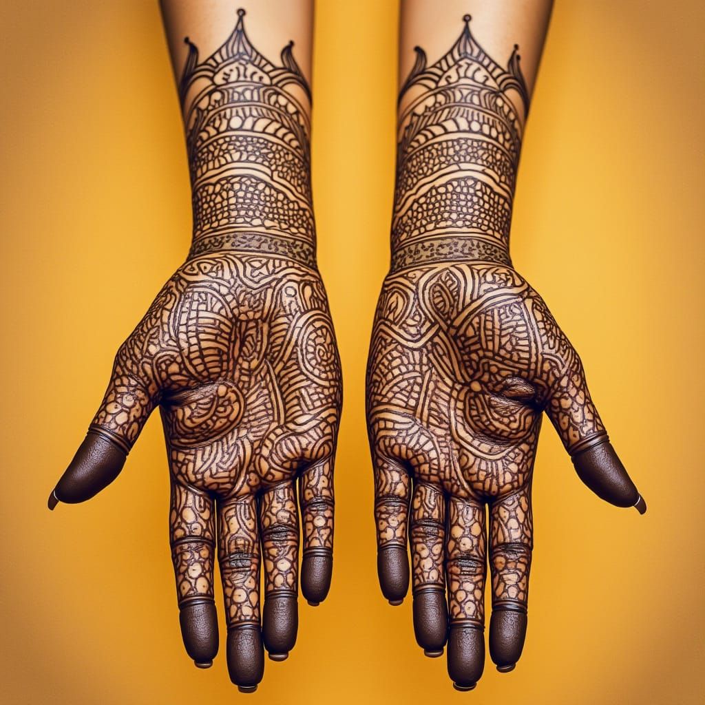 Intricate Indian Henna Design on Woman's Hands in Traditiona...