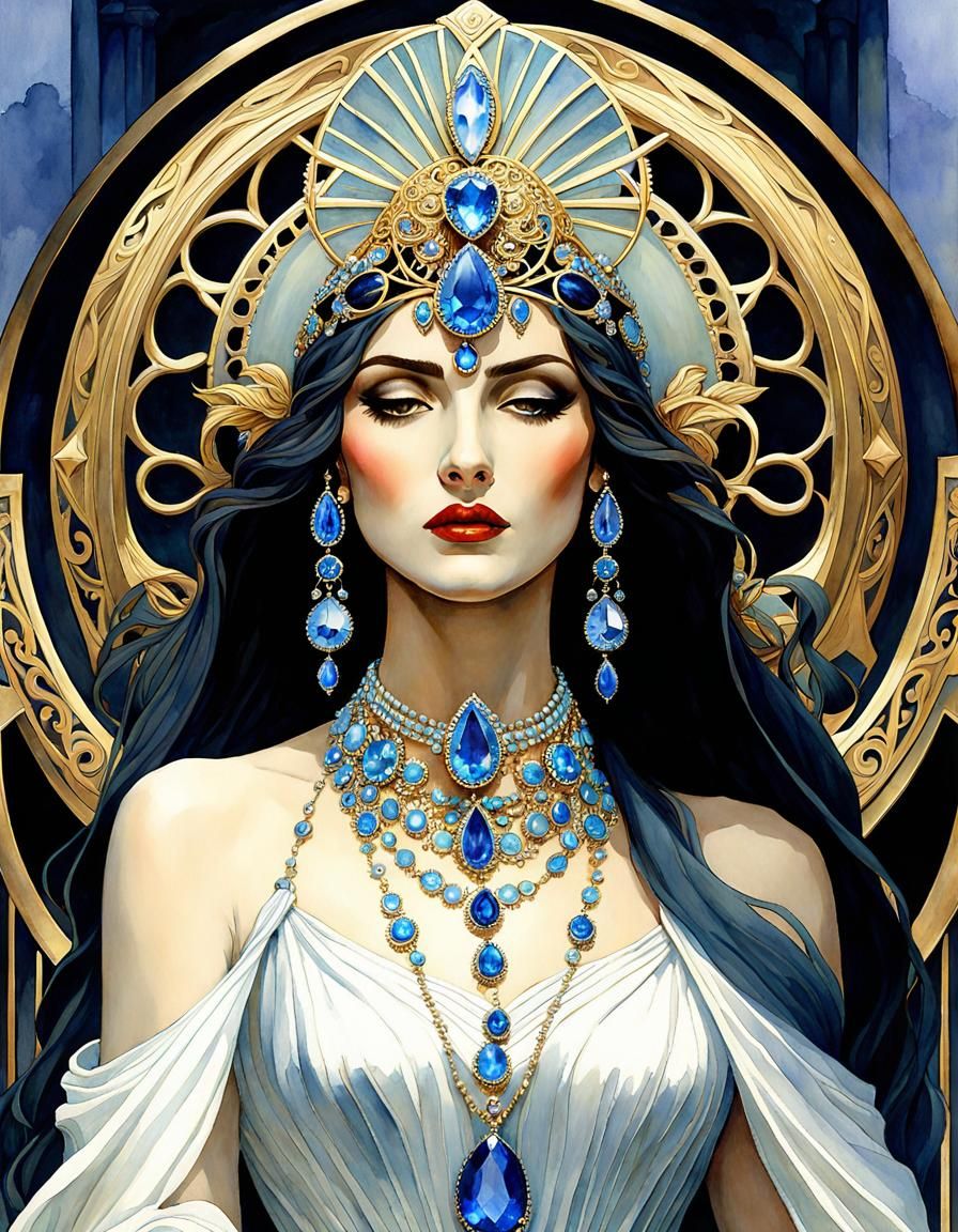 Fantasy Jewels in Art Deco Watercolor Style