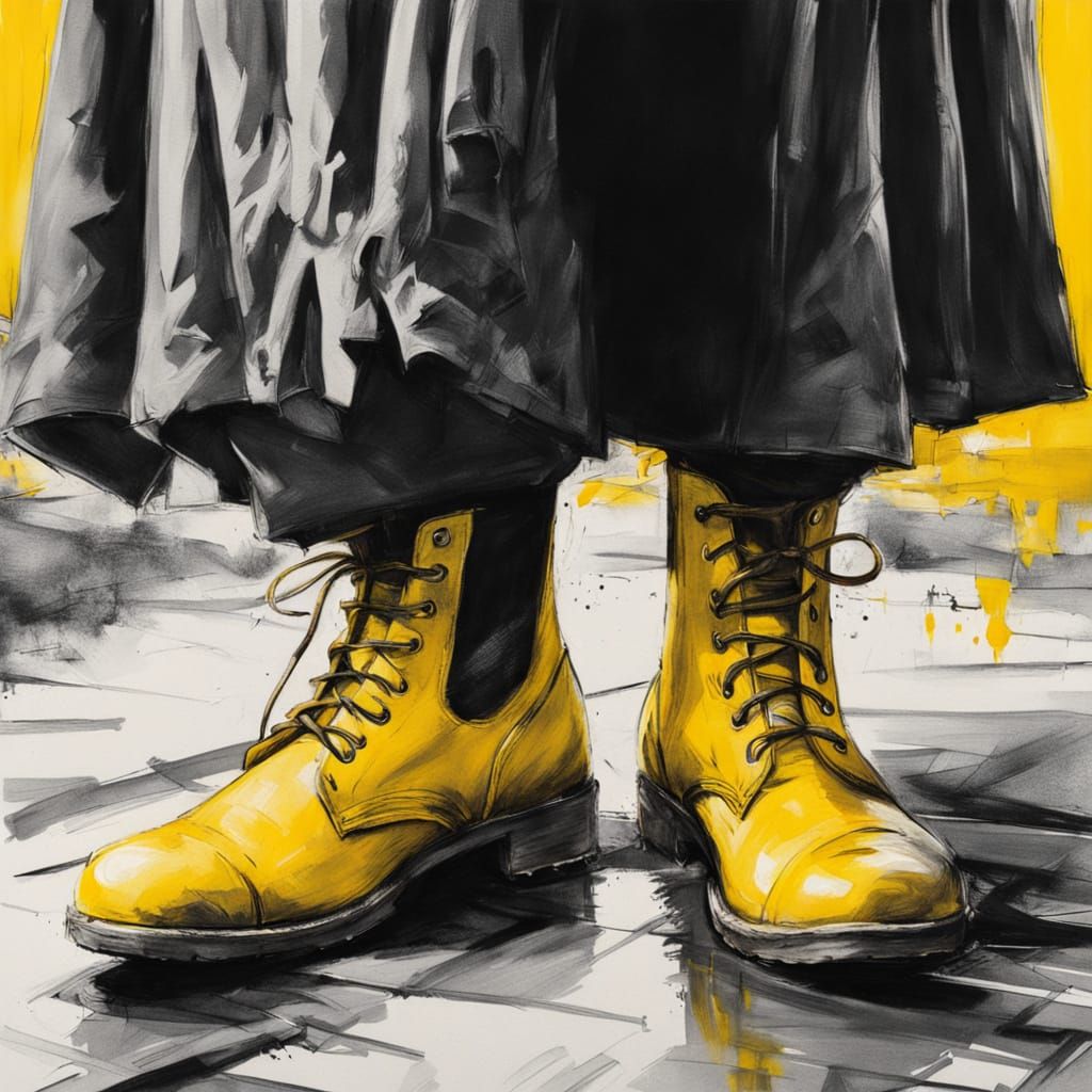 Moody Dutch Masterpiece: Close-Up Umbrella and Rainboots in ...