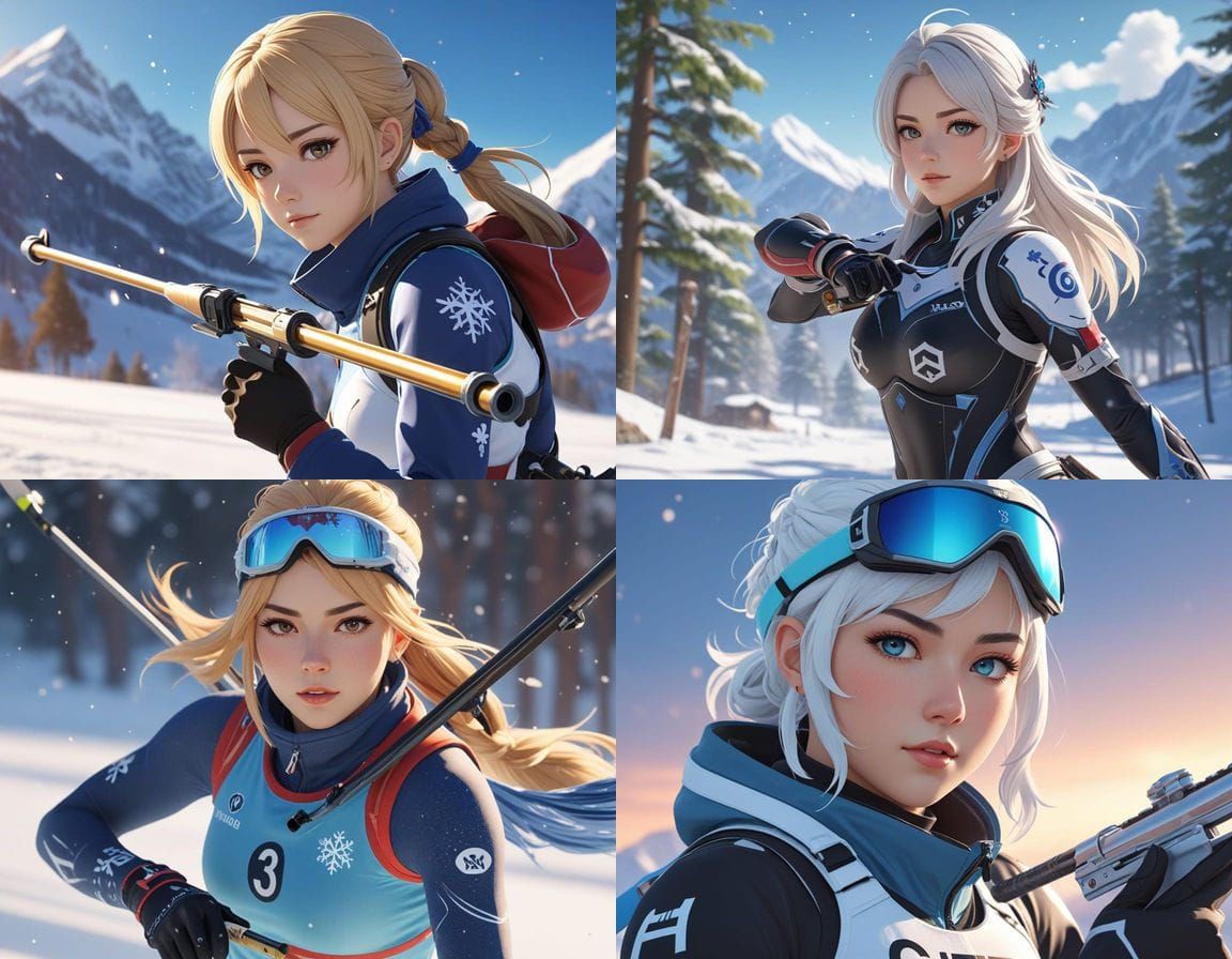 Biathlon Skier in Winter: 3D Anime Art
