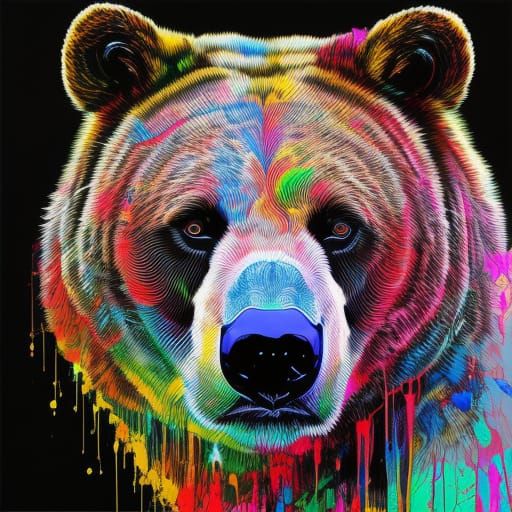 Hyperrealistic Inkblot Bear Portrait by Carne Griffiths