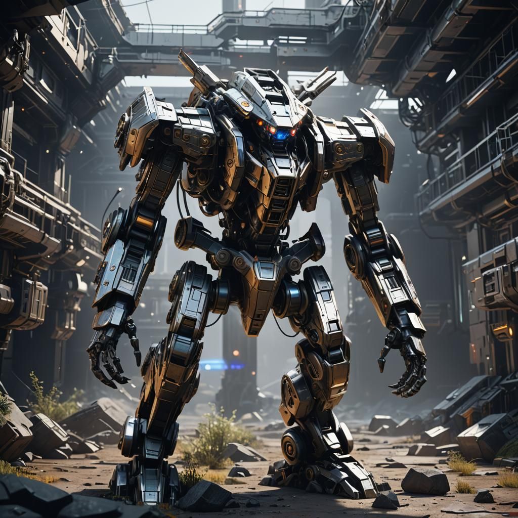 Futuristic Metallic Humanoid in Sci-Fi Setting