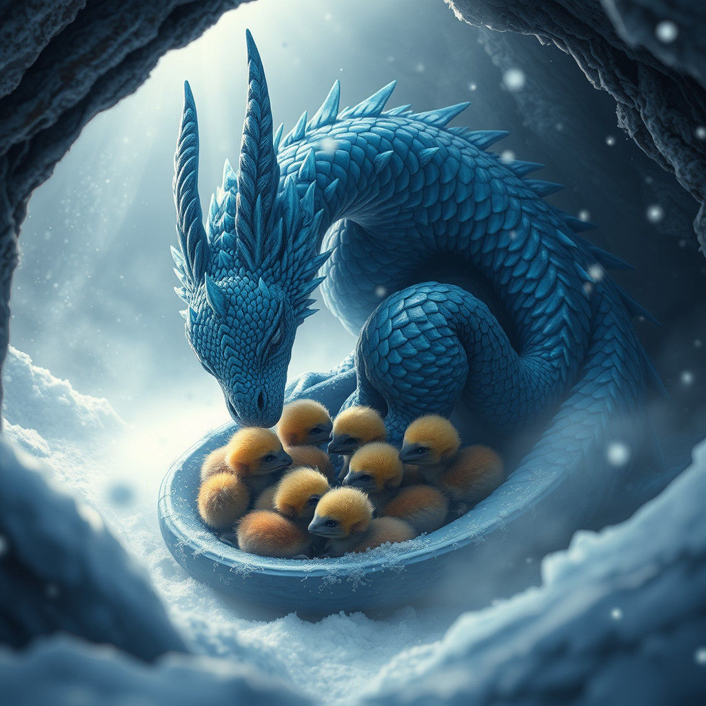 Majestic Blue Dragon Mother Protecting Hatchlings