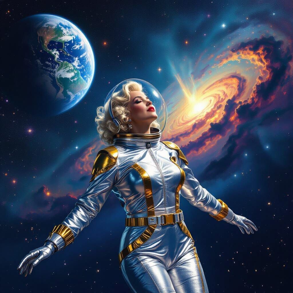 Marilyn Monroe in Space Amidst Cosmic Wonder
