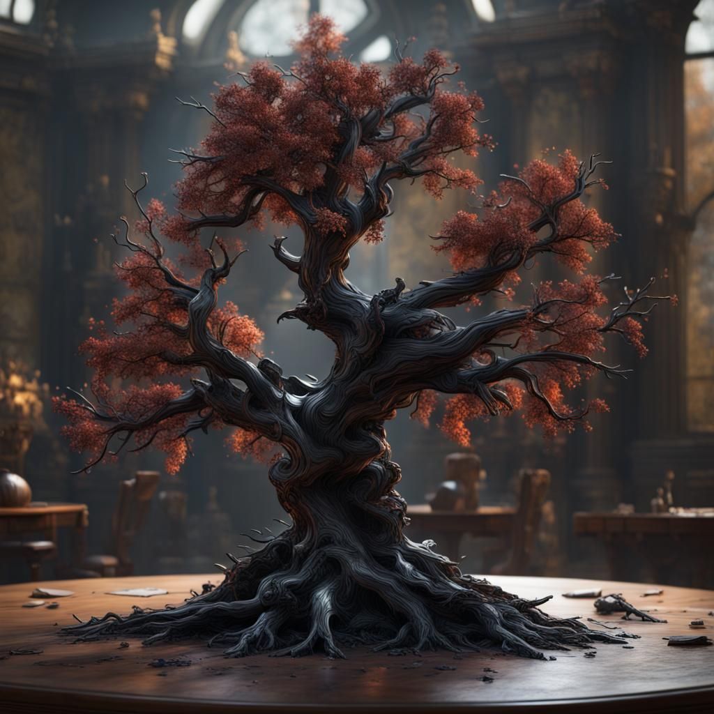 Black Crystal Bonsai Tree: Fantasy Concept Art