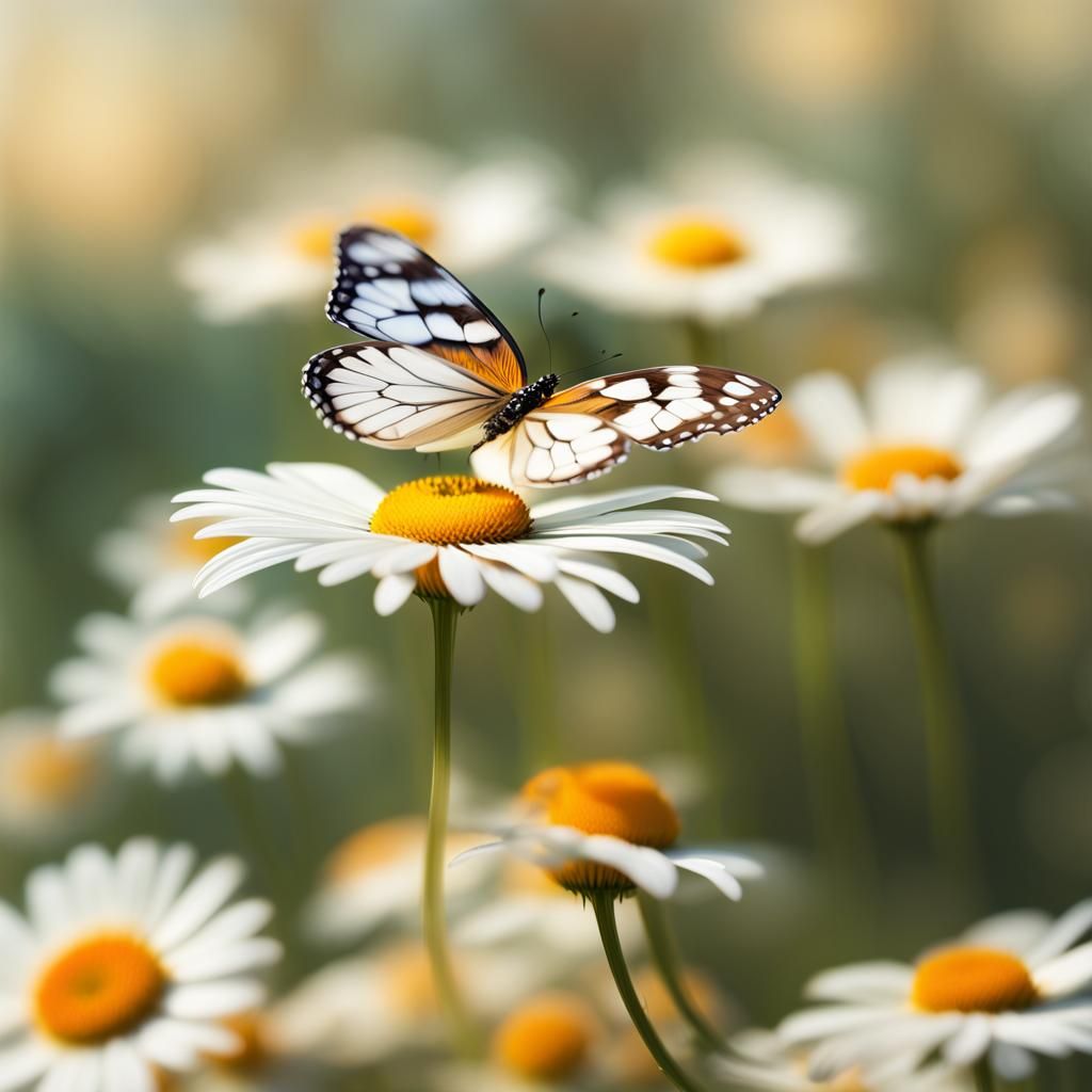 Butterfly on Daisy as Impressionist Painting