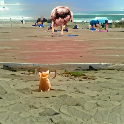 Muscular Cat Enjoying Beach Day