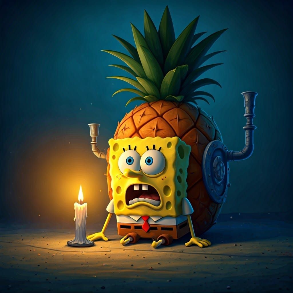 SpongeBob Scared: Moody 3D Rendered Scene
