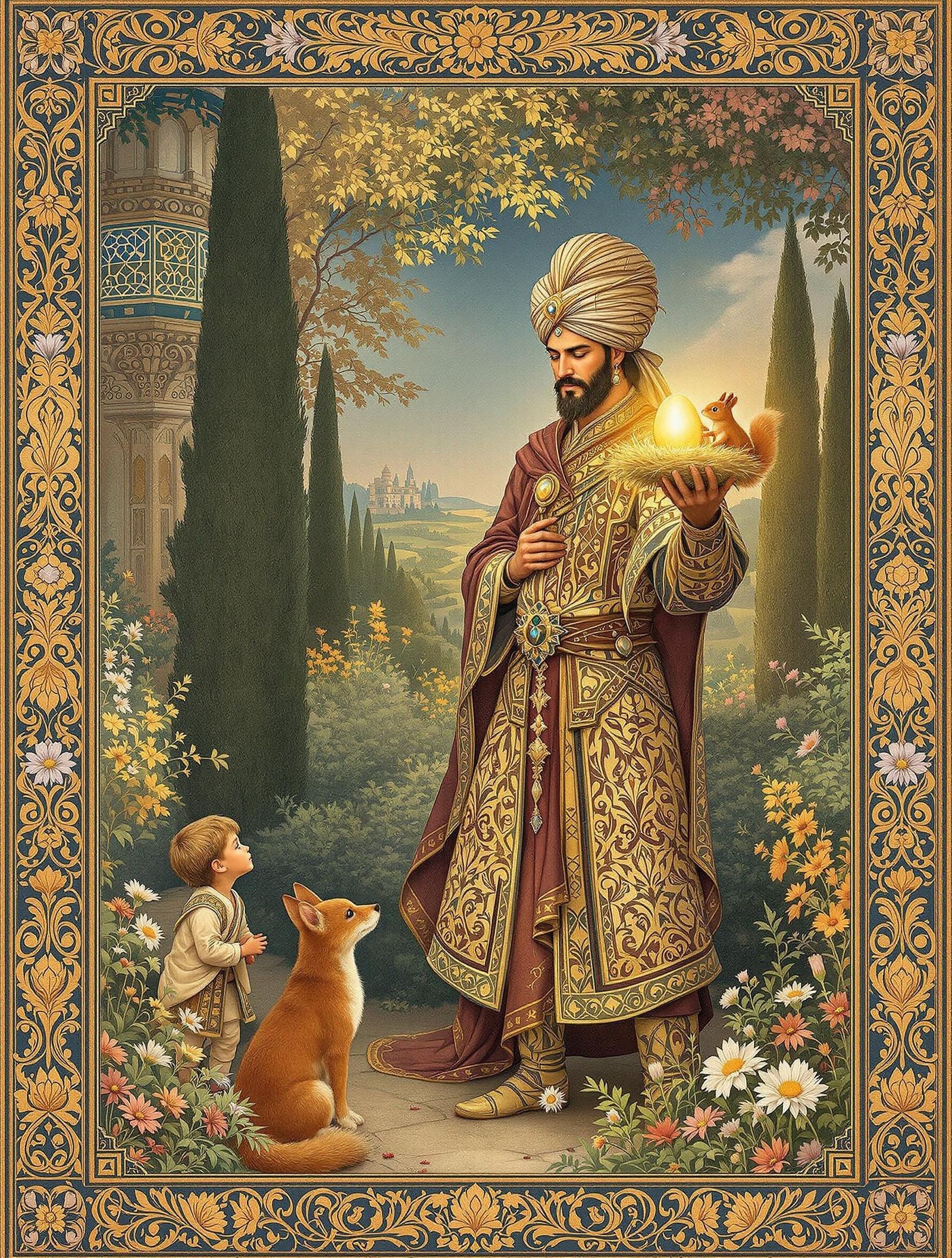 Regal Warrior in a Persian Garden