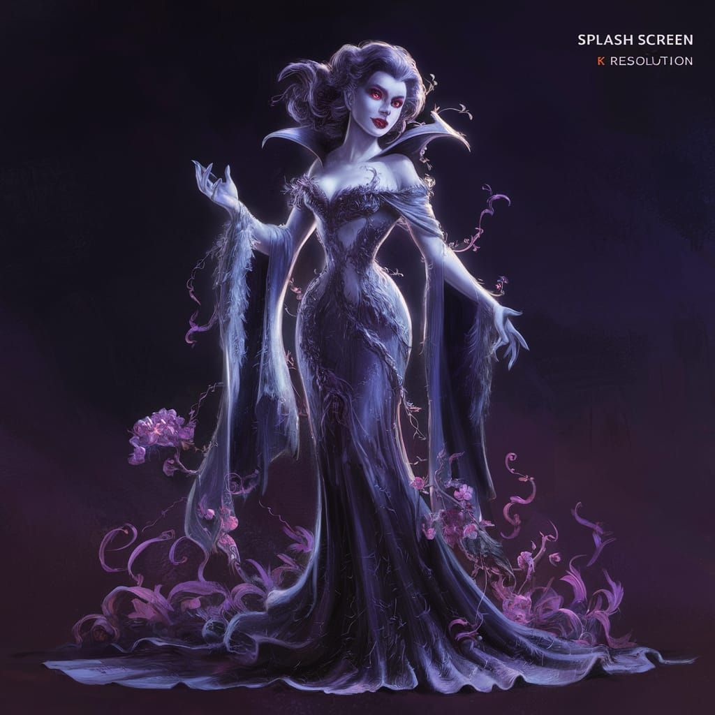 Enchanting Vampire Woman in Flowing Shadow Gown