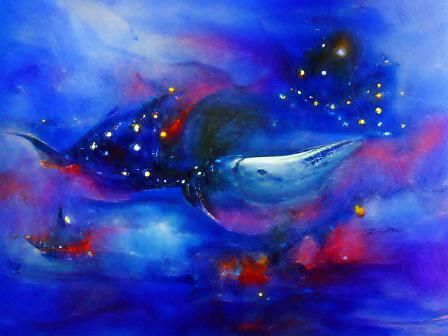 Colorful Star Whale in Space, Oil on Canvas