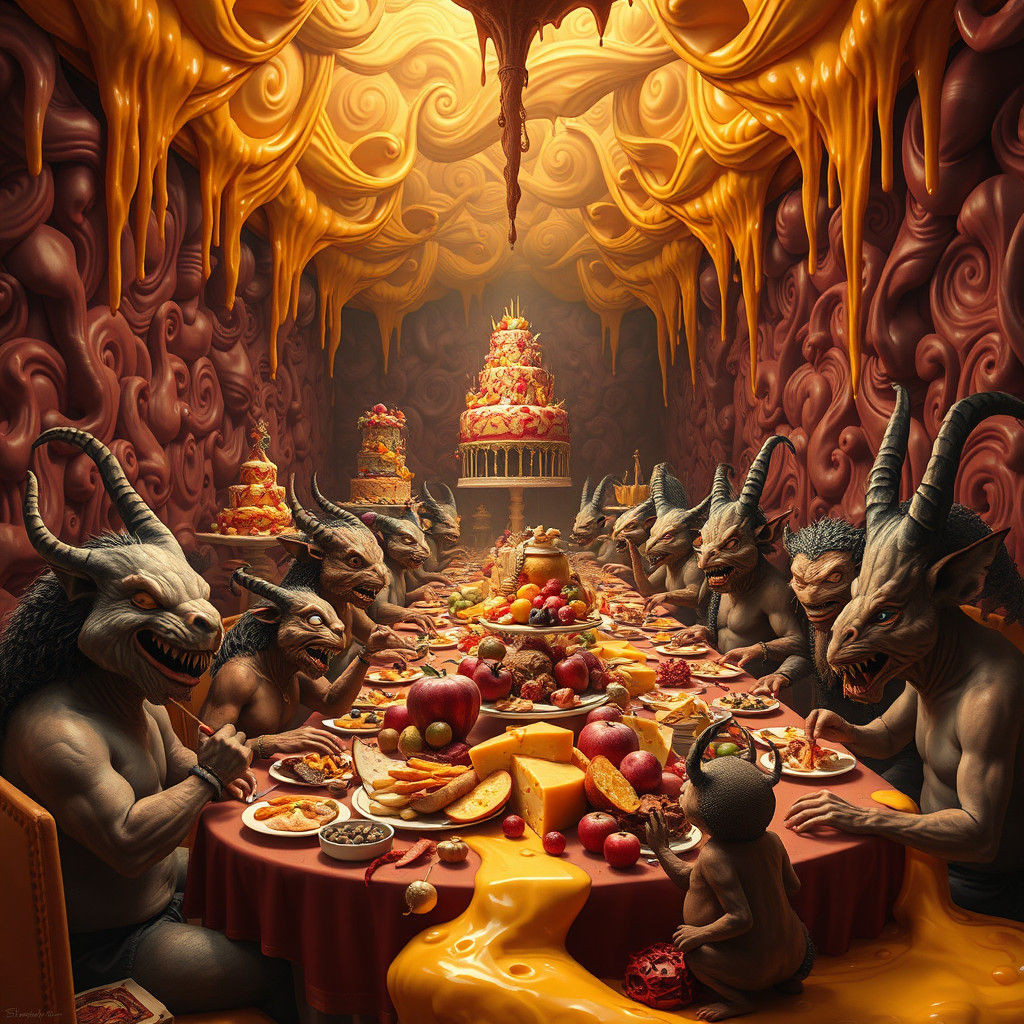 Surreal Banquet Hall of Gluttony