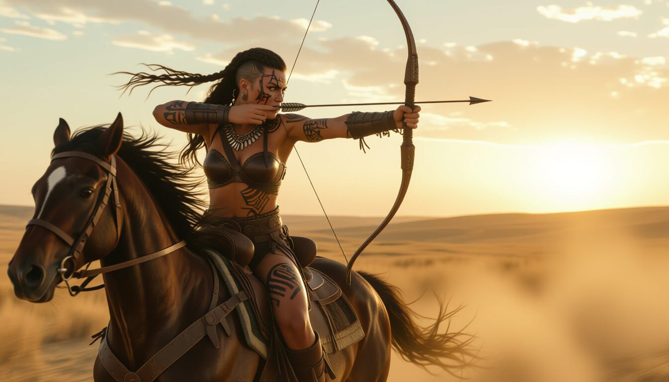 Fierce Horse Warrior Charges Across Steppe