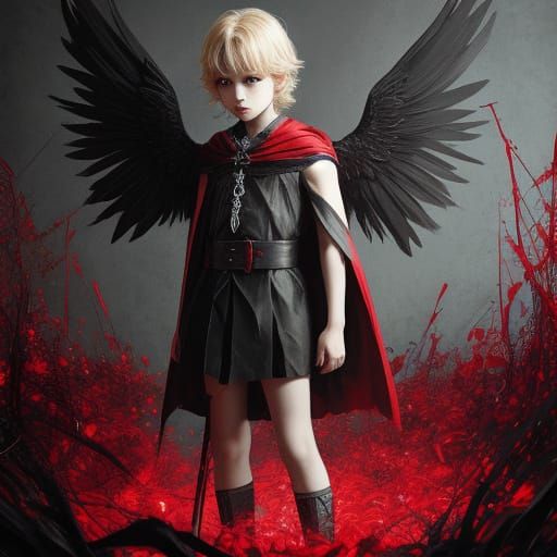 Sinister Crimson Angel With Bioluminescent Wings