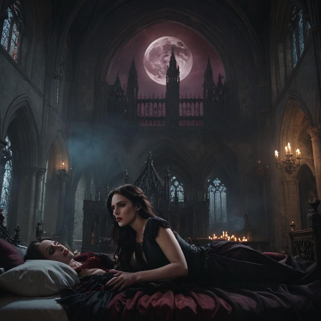 Vampire in Gothic Castle Room in Dark Romanticism