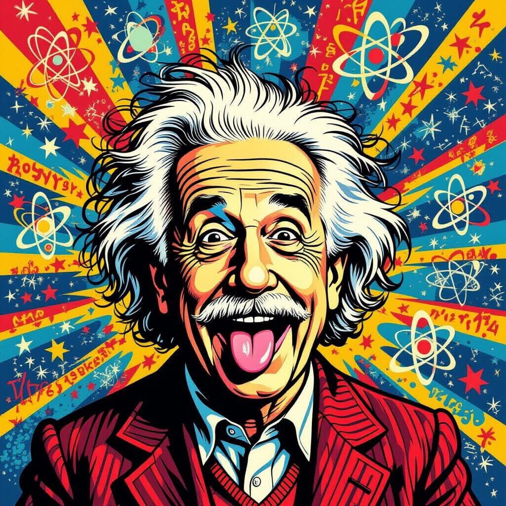 Whimsical Pop Art Caricature of Albert Einstein