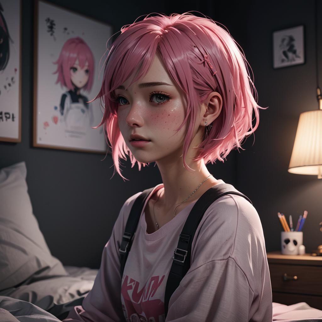 A Girl Crying In Her Bedroom