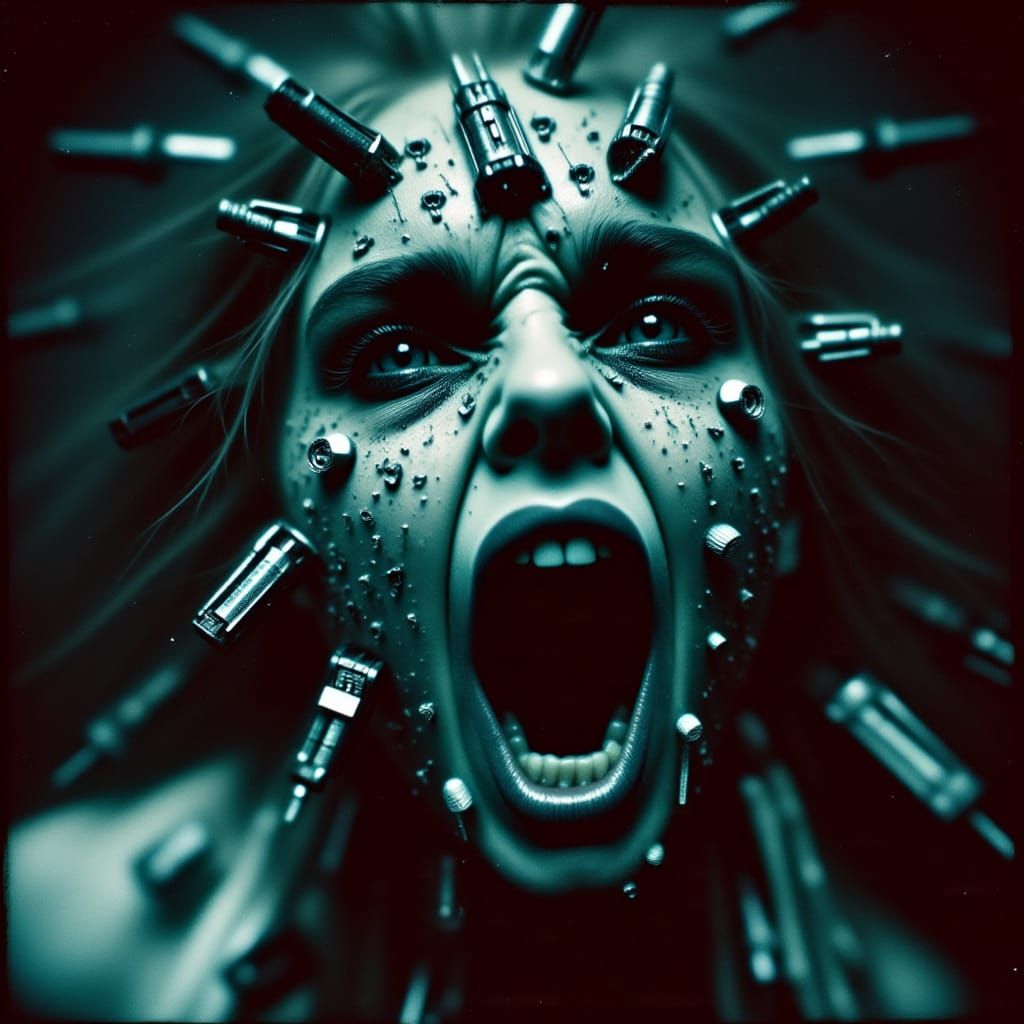 Cyberpunk Horror: Undead Elf's Tormented Face