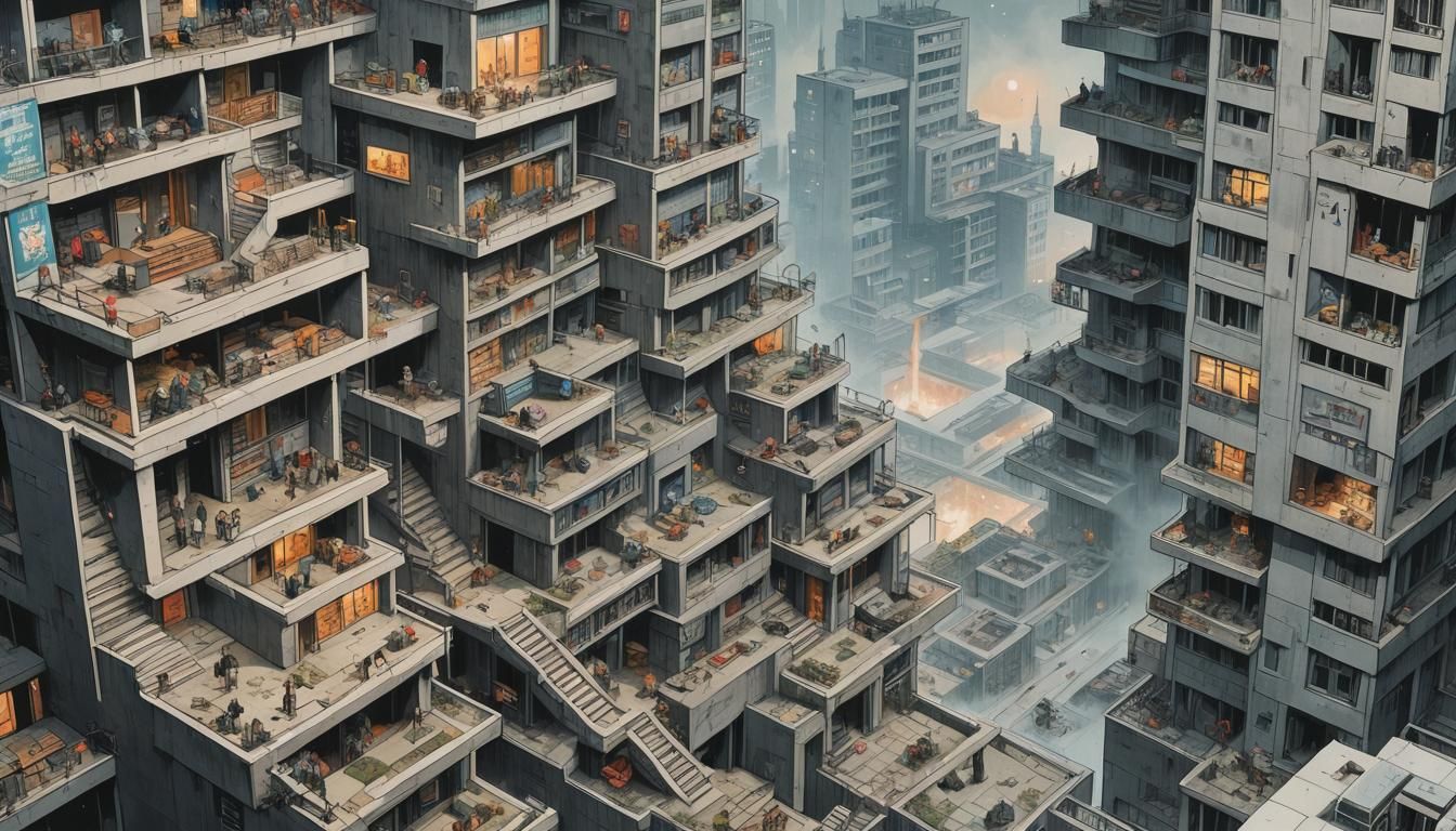 Dystopian Eastern European Cityscape in Polish Comic Style