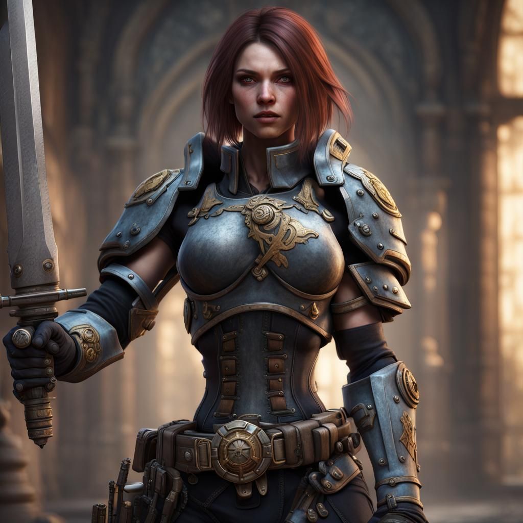 Warhammer 40k Female Warrior with Sword in Hyperrealism
