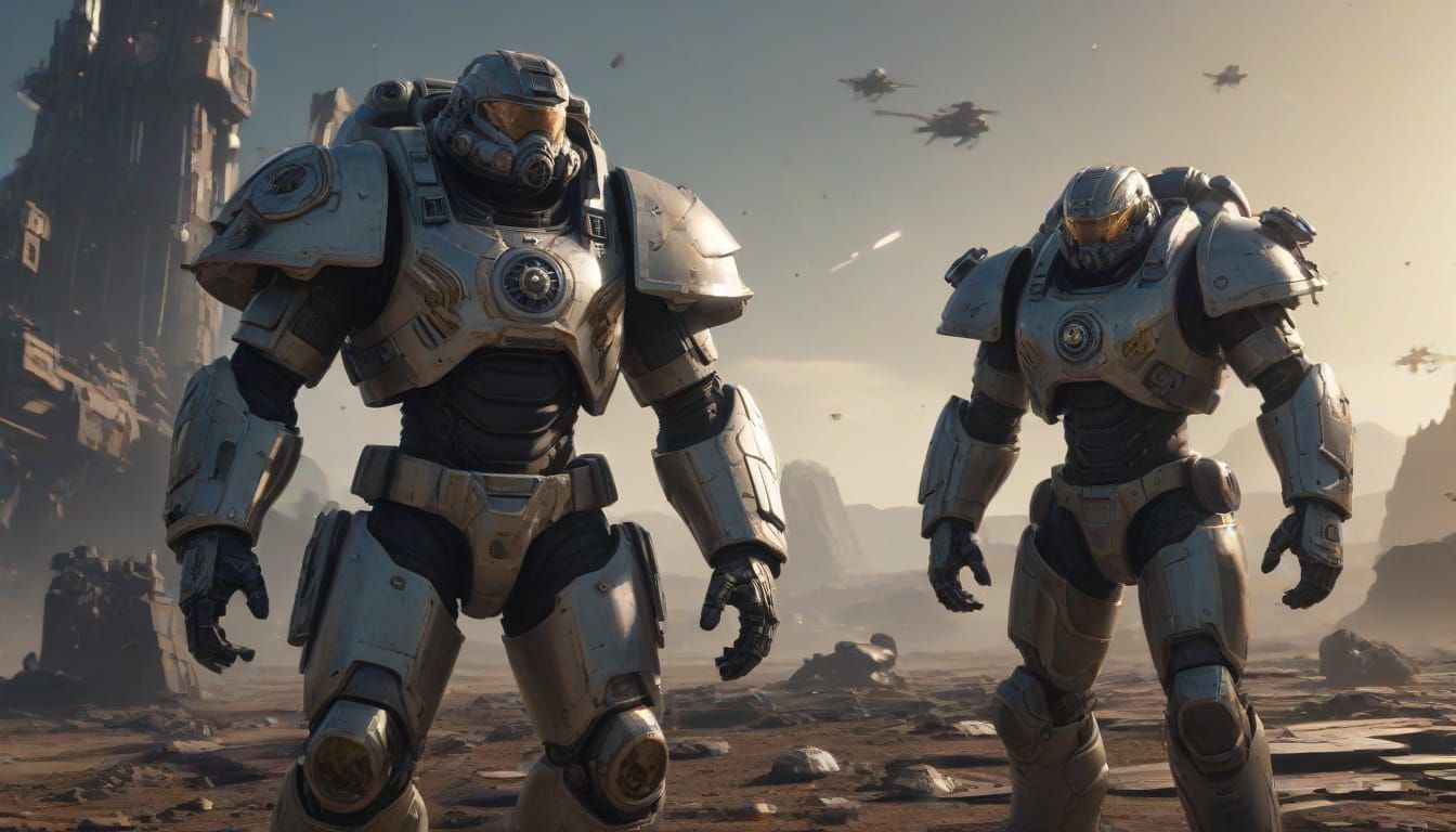 Space Marine Commander in Epic 8K Spaceport Scene