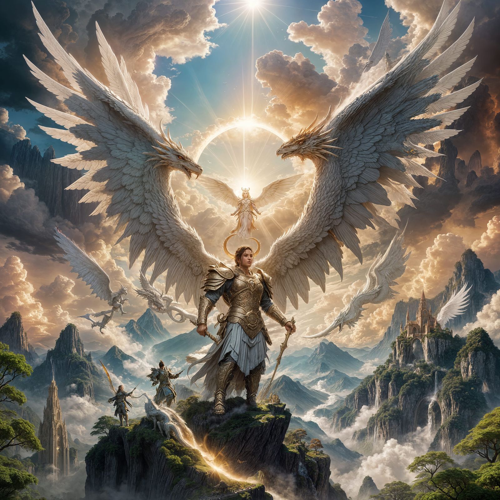 Angelic Army in Heaven City with Dragon