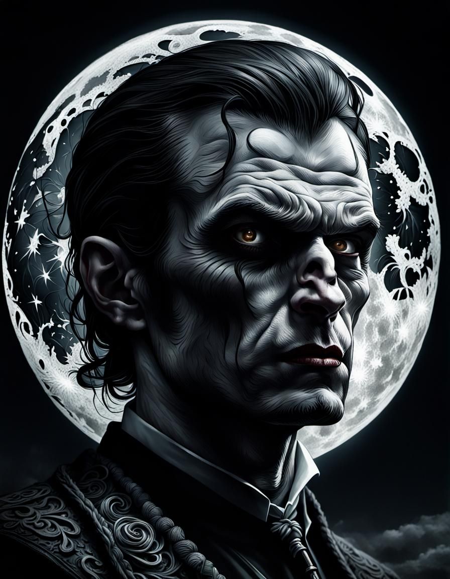 Moonlit Vampire Portrait in Noir Style
