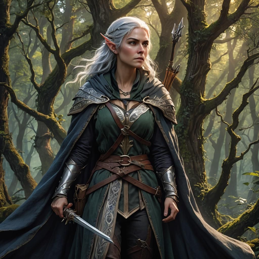 Fantasy Wood Elf Sorceress in Mystical Forest