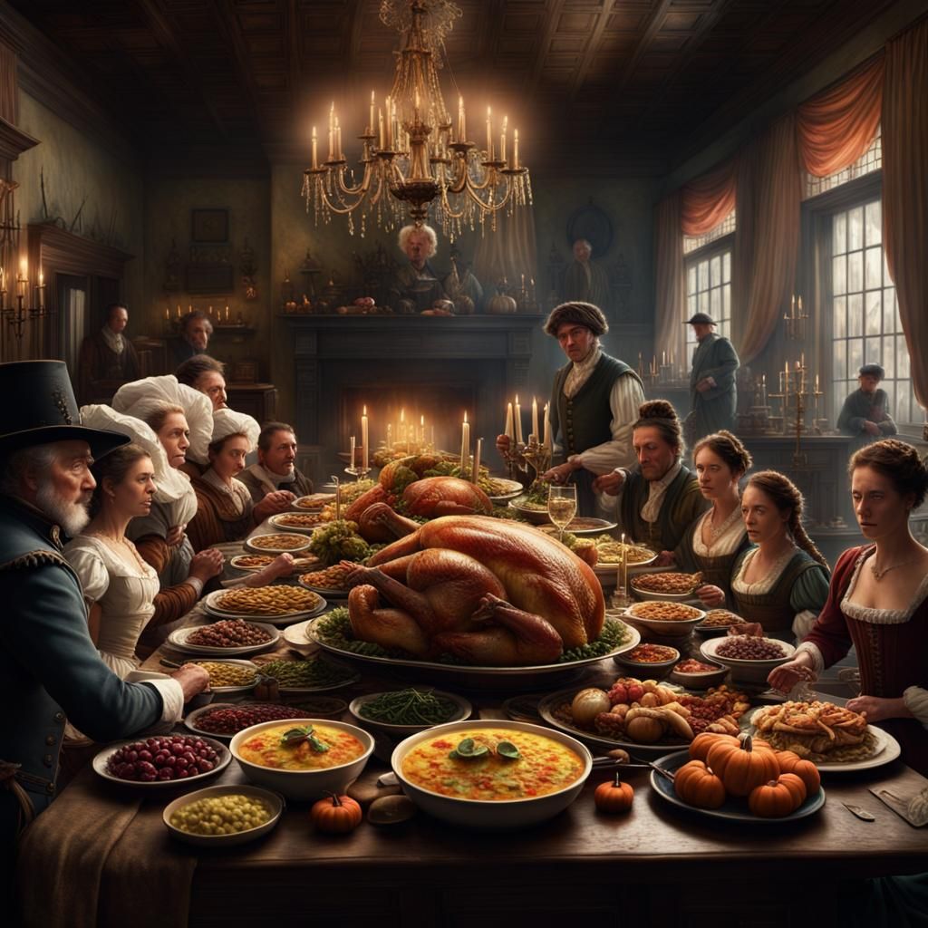 Colonial Thanksgiving Feast: Digital Matte Painting