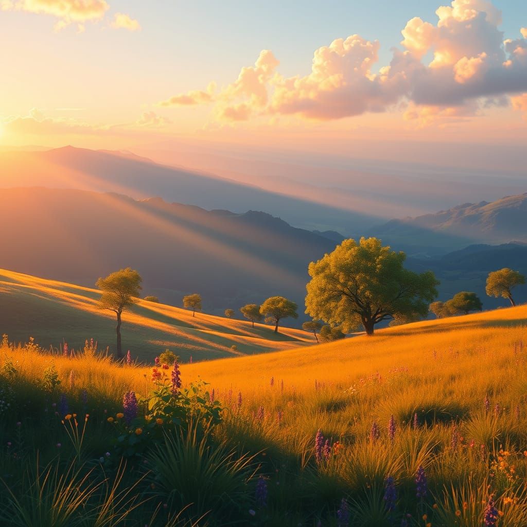 Warm Golden Light of Sunrise to Sunset in Impressionist Styl...