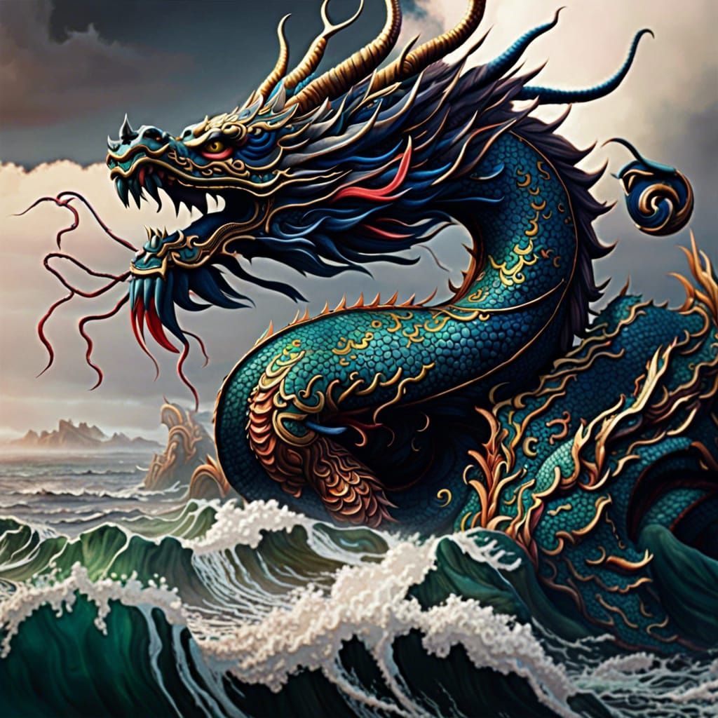 Detailed Chinese Dragon by the Sea
