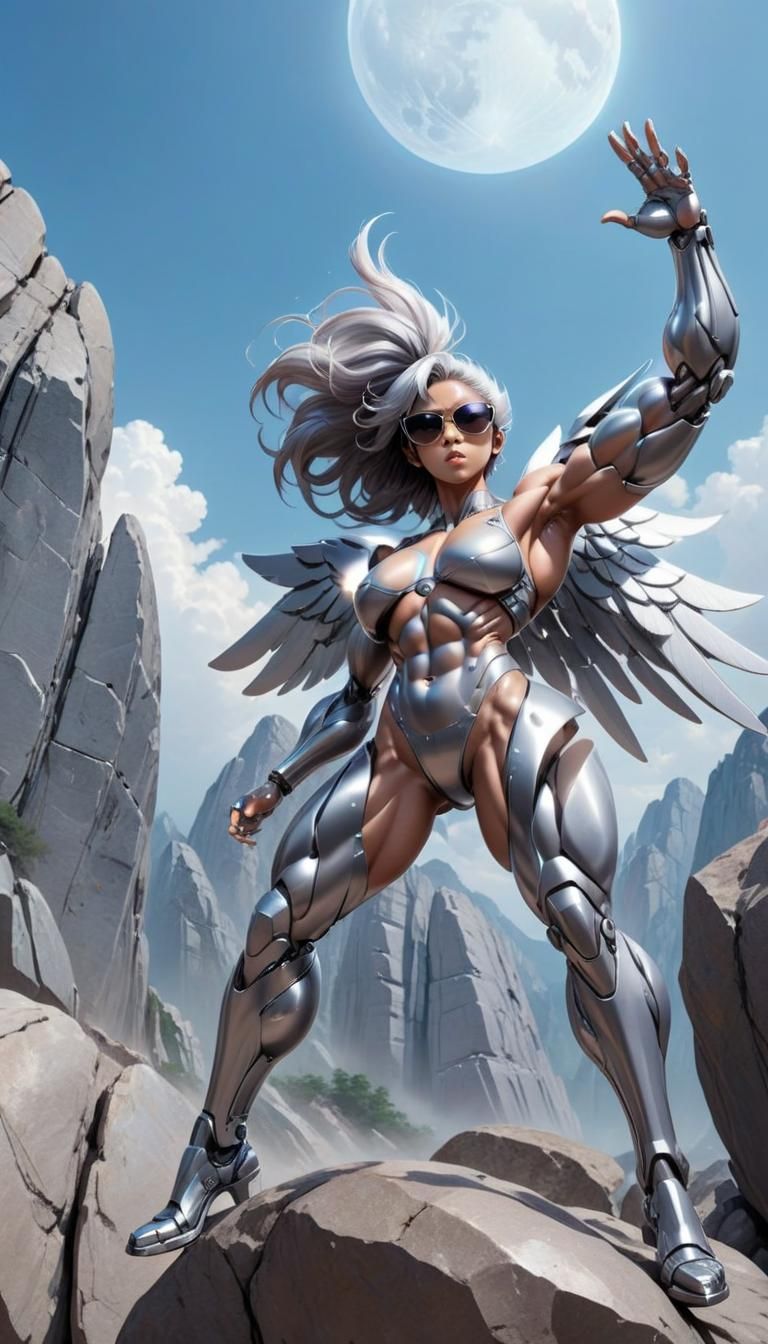 Hajime Sorayam metal wings gynoid with enormous muscular bic...