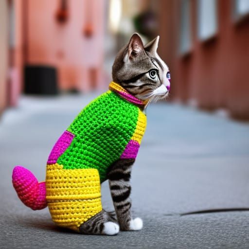 Cat in Crochet Outfit: High Fashion Street Photography