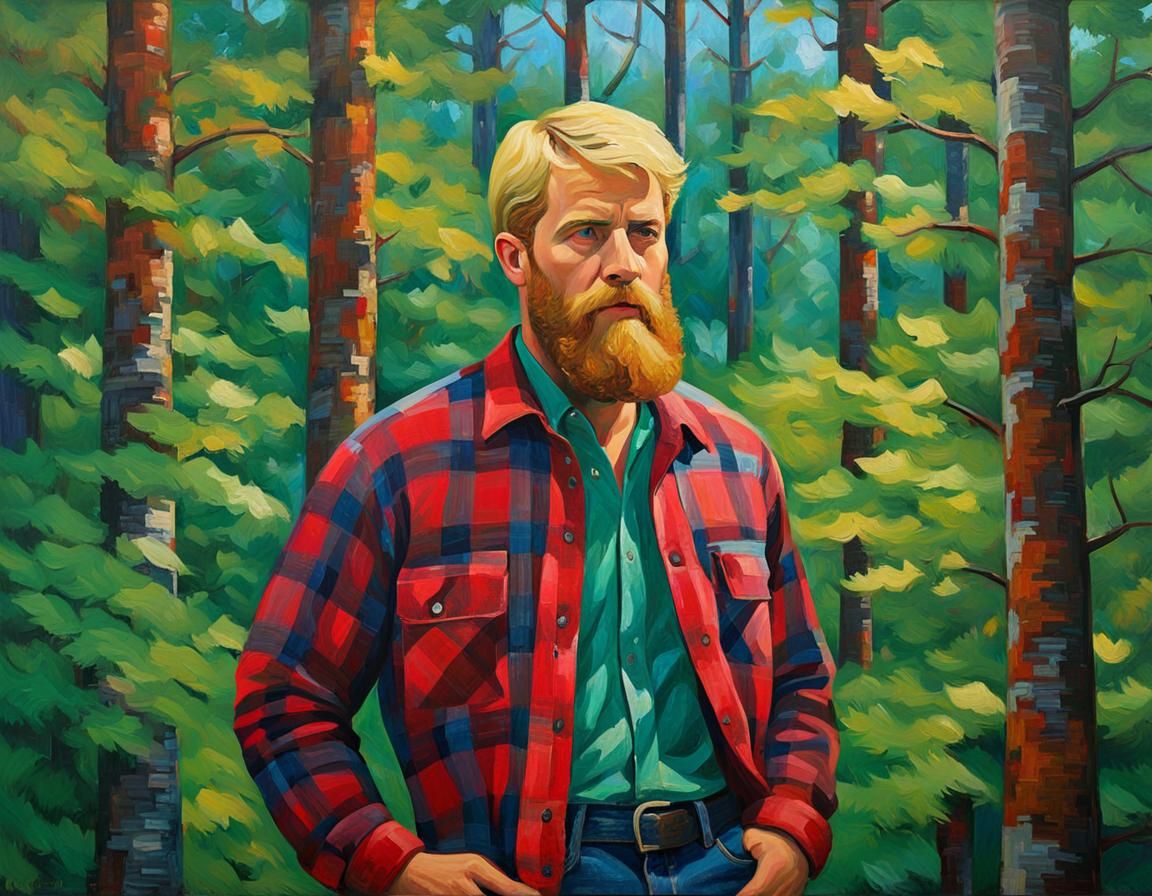 Bearded Man in Forest: Expressionist Impasto Painting