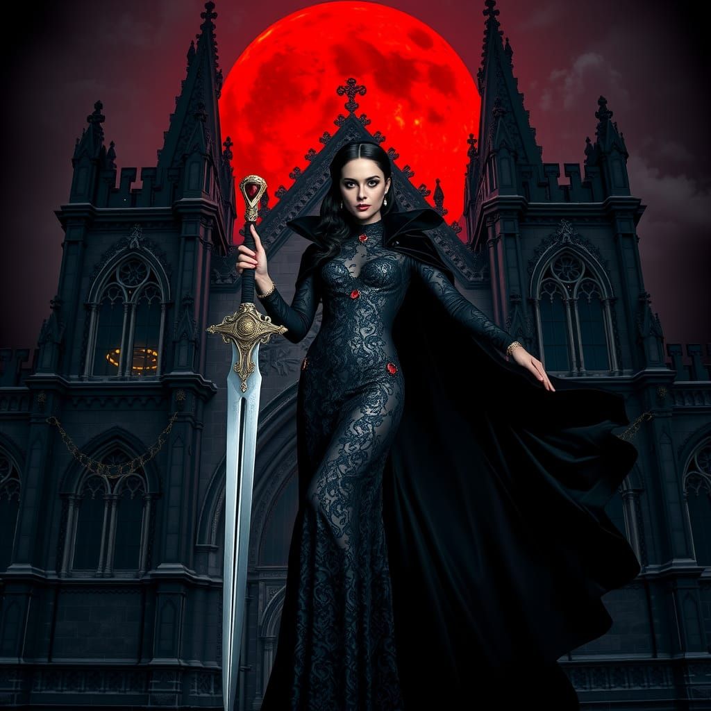 Majestic Vampire Queen in Gothic Setting