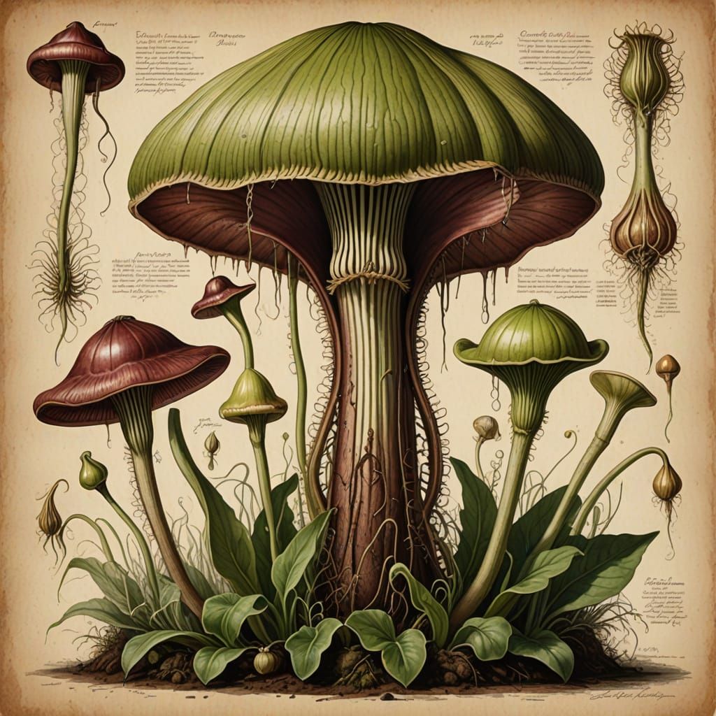 Giant Carnivorous Plant Botanical Illustration