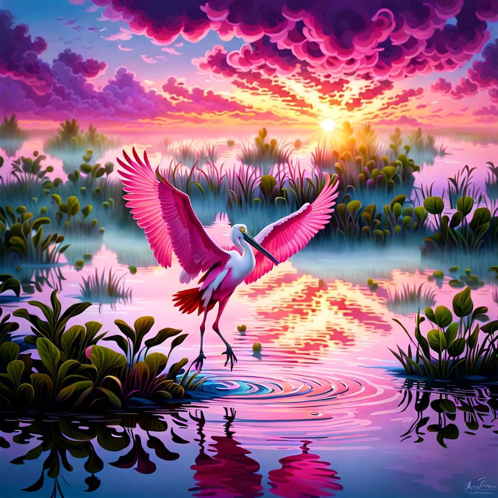 Pink indulgence of the Roseate Spoonbill in Florida Everglad...