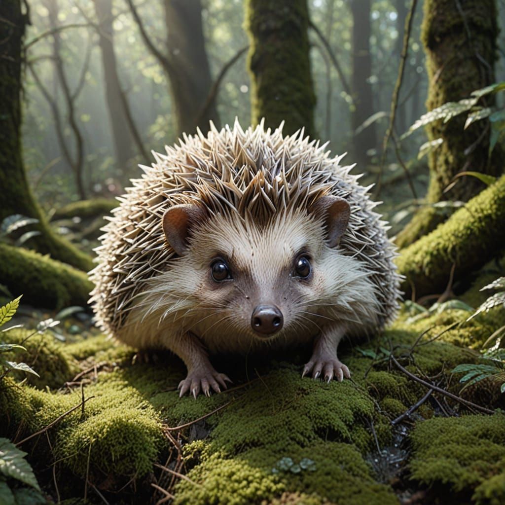 Ethereal Spiderweb Hedgehog in Damp Forest