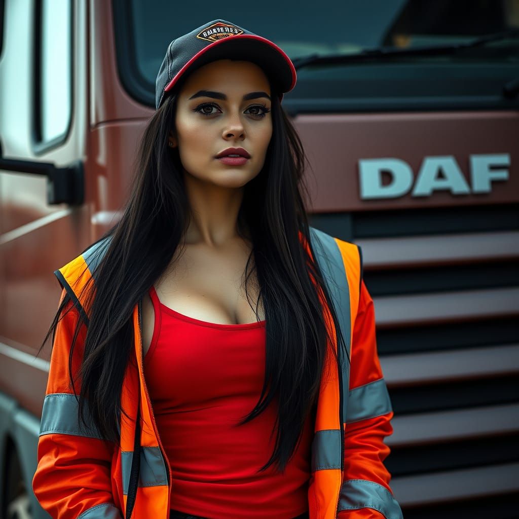 Woman Truck Driver in Photorealistic Portrait