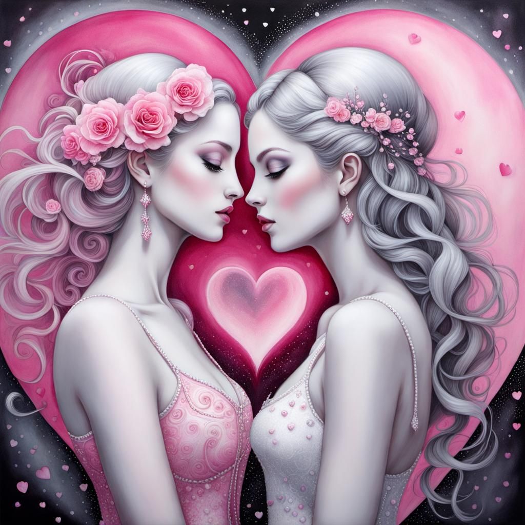 Romantic Love Connection as Alcohol-Ink Art