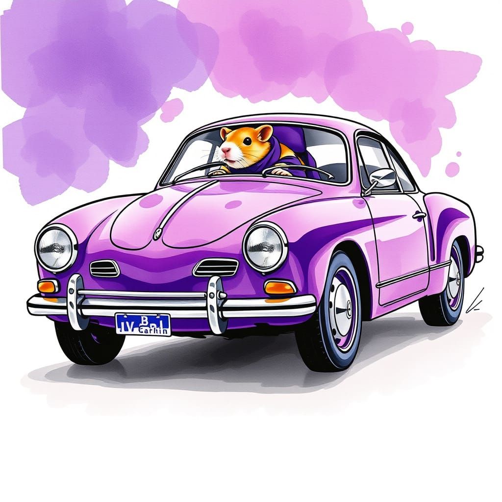 VW Karman Ghia Driven by a Hamster in Lavender Livery