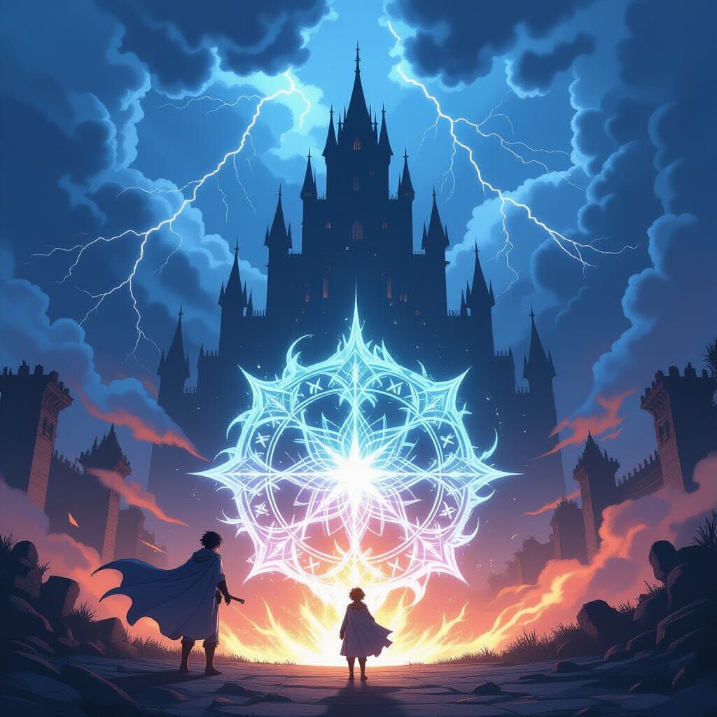 Epic Fantasy Shield Summon in Cinematic Anime Style