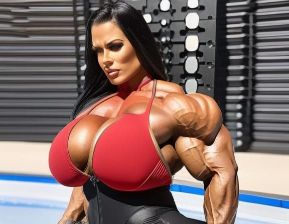 Voluptuous Bodybuilder Posing in Muscled Closeup