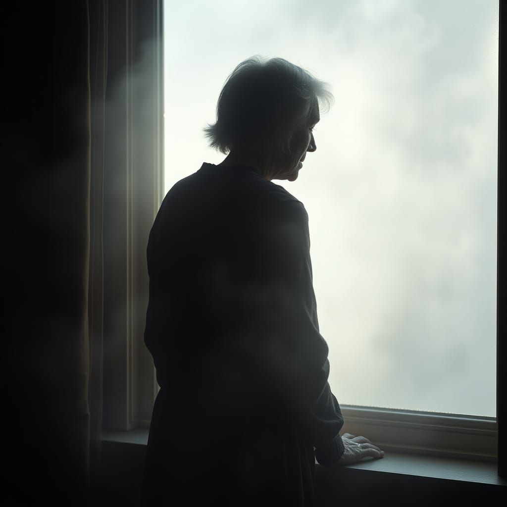 Elderly Woman Lost in Morning Fog