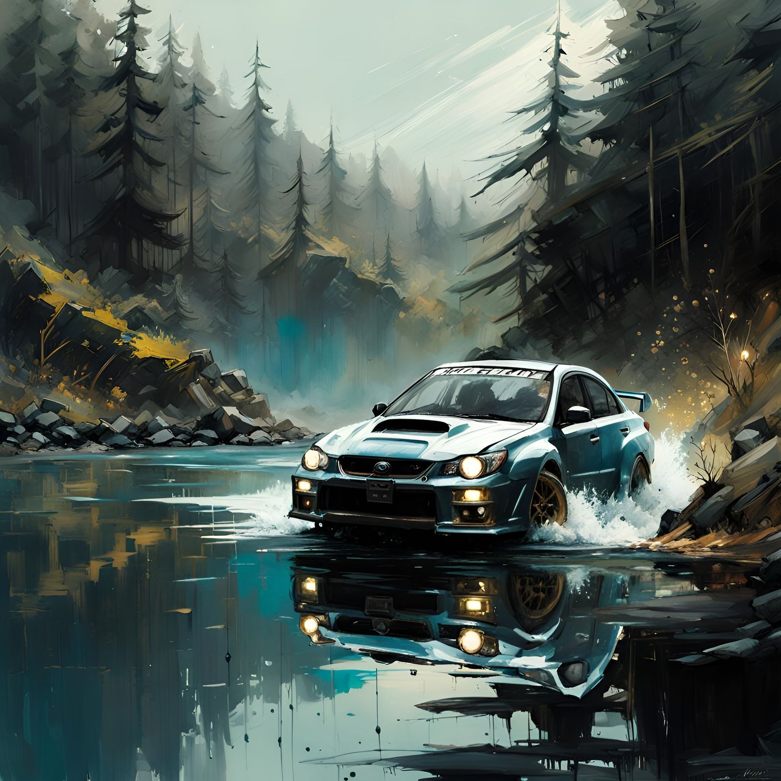 Subaru WRX Sunken, Speedpaint Style Fine Art